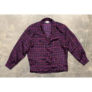 Vintage Koret Blouse Purple Hot Pink Size XL 100% Polyester Shoulder Pads